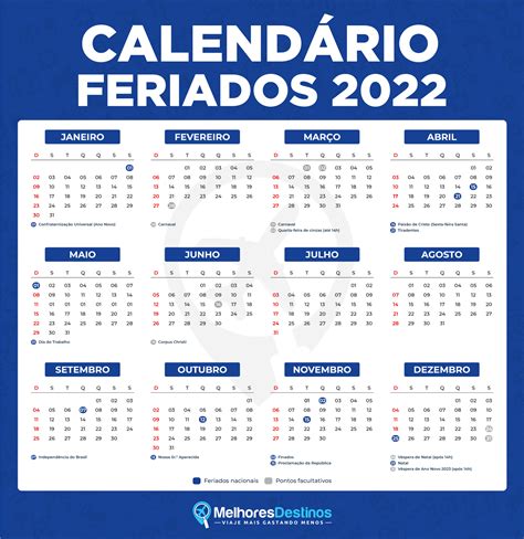 calendário de feriados 2022